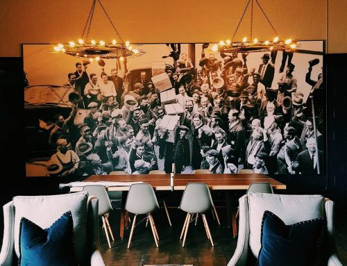 Historic Black & White Photo Mural in a Rustic Bar