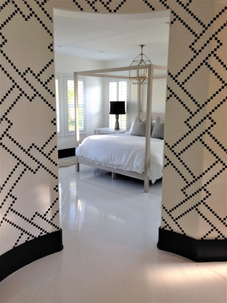 custom residential wallpaper, entryway wallpaper, custom floral wallpaper, custom bedroom wallpaper, black and white wallpaper,
